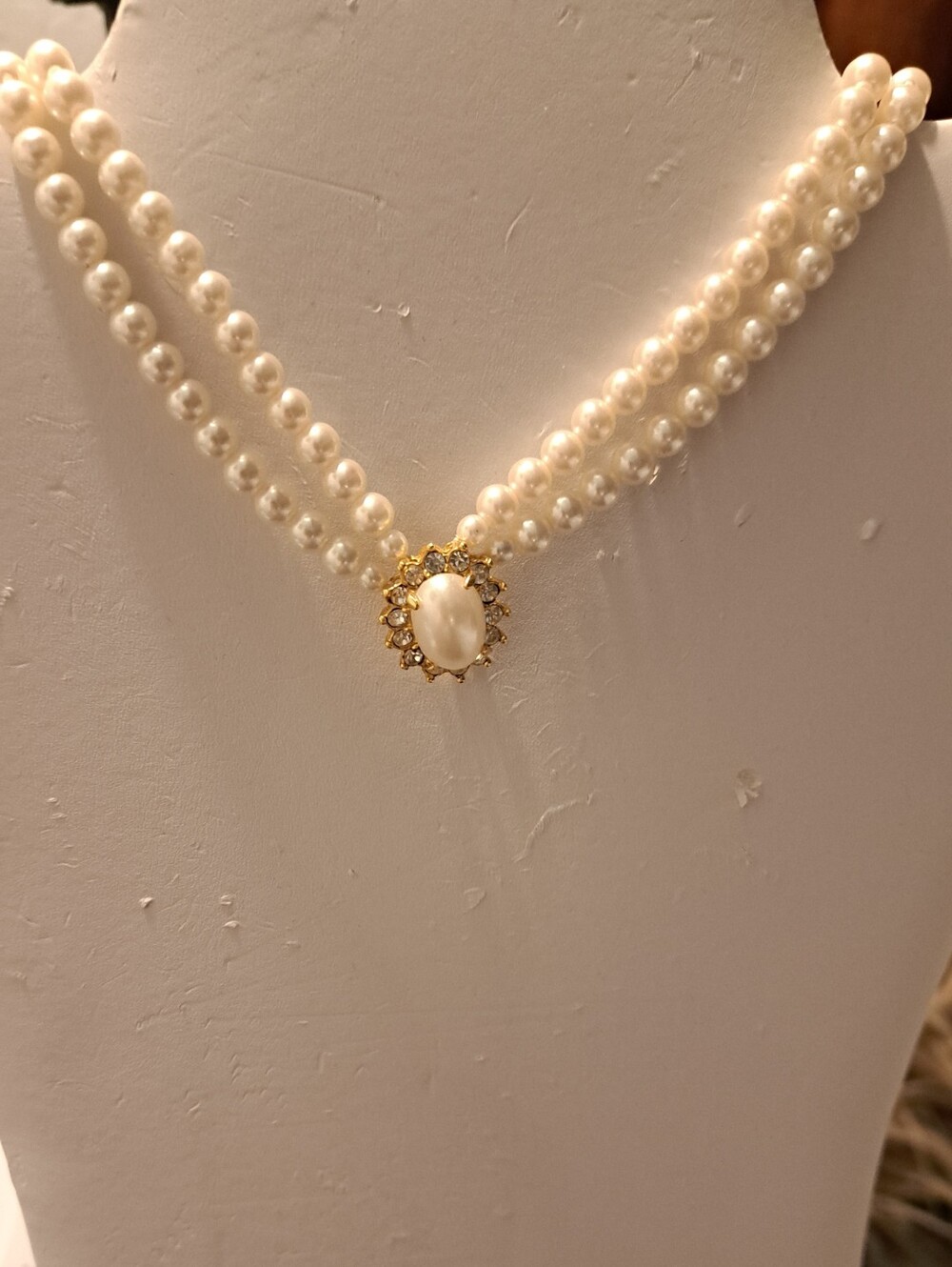 Classic Pearl Double-Strand Necklace with PEARL with crystal Accent